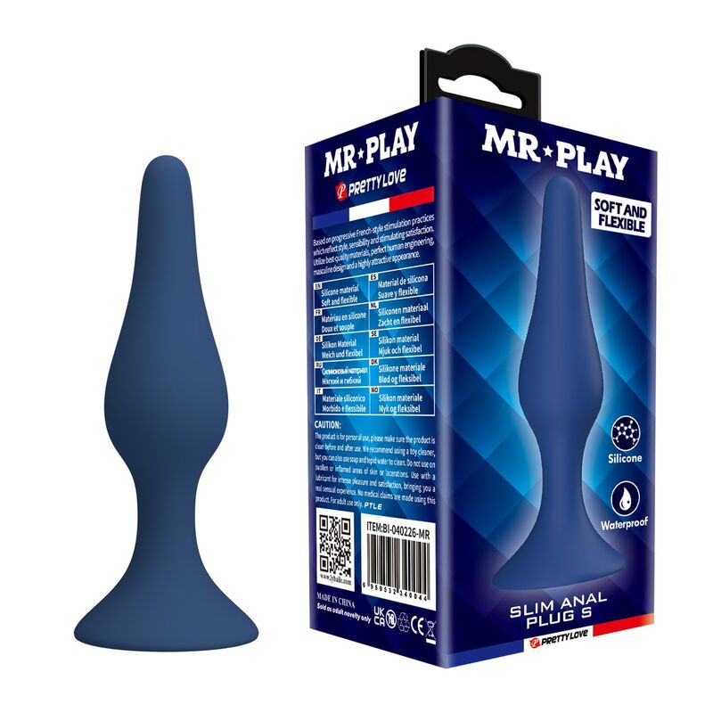 Plug Anal Fin Silicone Bleu Taille S - Mr Play