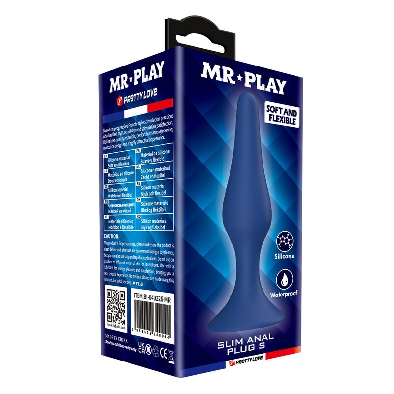 Plug Anal Fin Silicone Bleu Taille S - Mr Play
