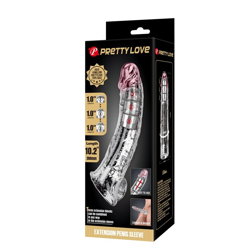 Manchon Extension Pénis Ajustable 26 cm Ø 4 cm Transparent - Pretty Love