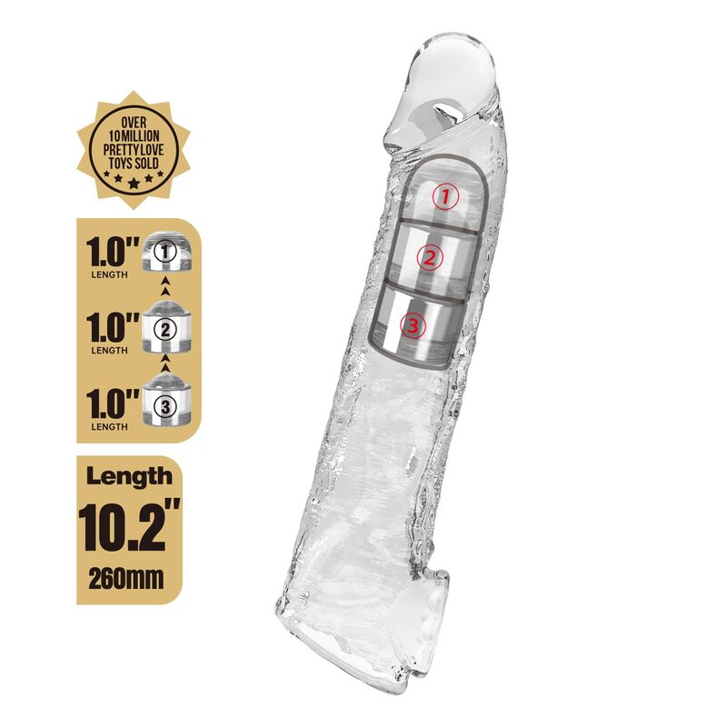 Manchon Extension Pénis Ajustable 26 cm Ø 4 cm Transparent - Pretty Love
