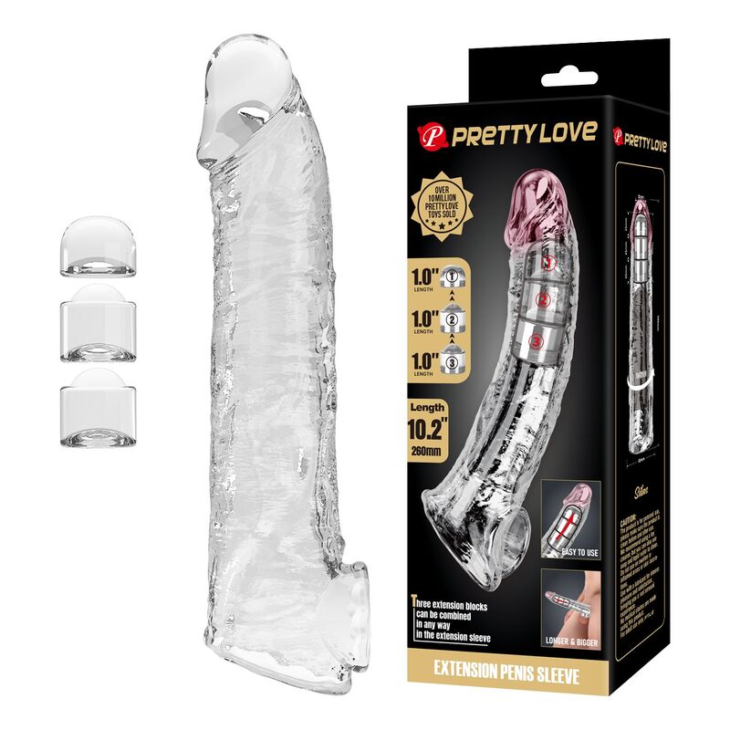 Manchon Extension Pénis Ajustable 26 cm Ø 4 cm Transparent - Pretty Love