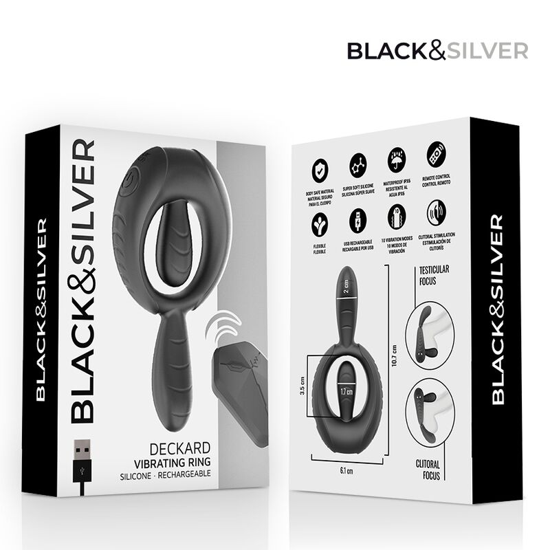 Anneau Vibrant Rechargeable Deckard Télécommande Noir - Black & Silver