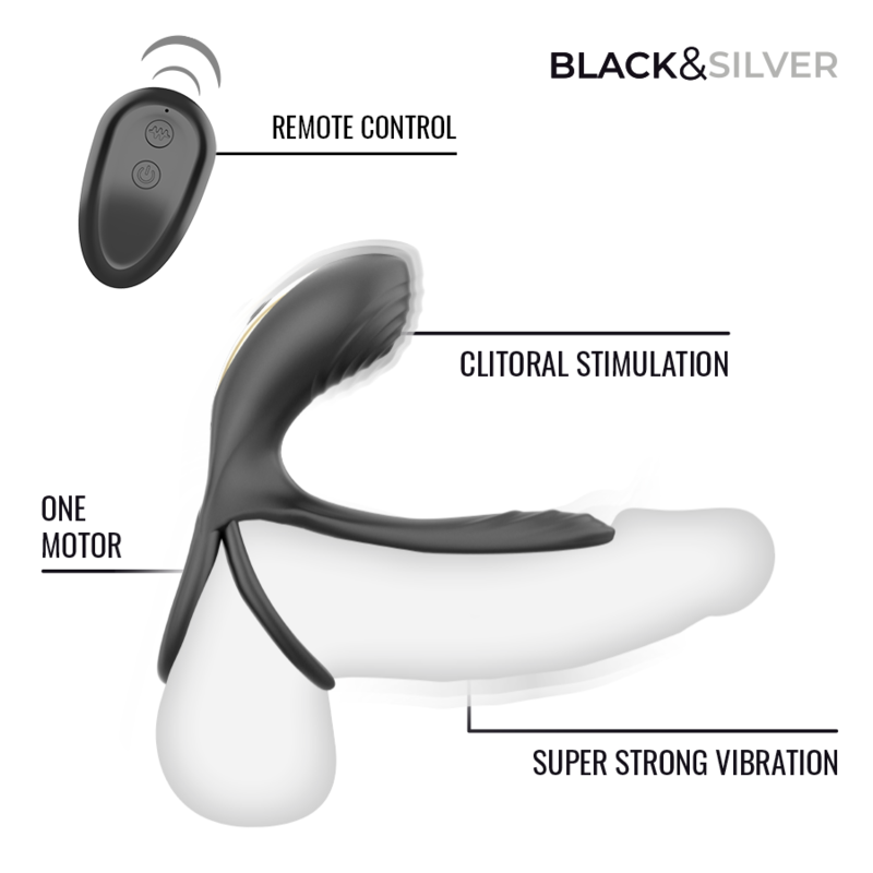Anneau Vibrant Rechargeable Ripley Télécommande Noir - Black & Silver