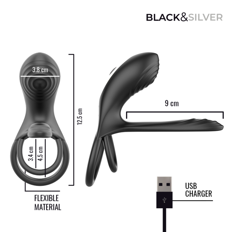 Anneau Vibrant Rechargeable Ripley Télécommande Noir - Black & Silver