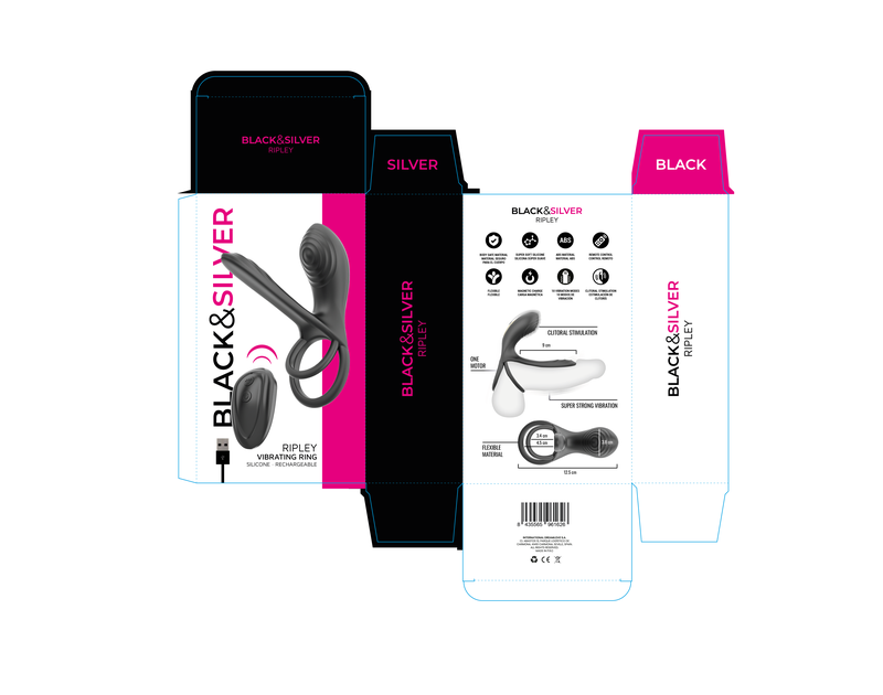 Anneau Vibrant Rechargeable Ripley Télécommande Noir - Black & Silver