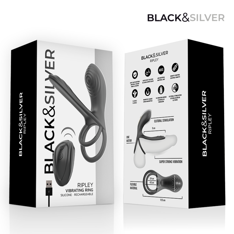 Anneau Vibrant Rechargeable Ripley Télécommande Noir - Black & Silver