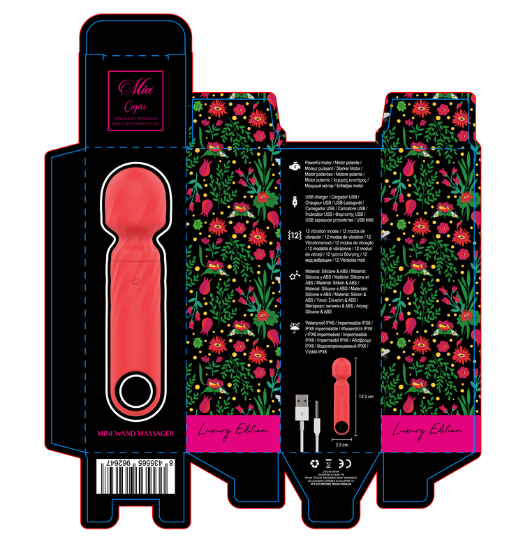 Mini Masseur Wand Rouge 12 Modes Rechargeable USB - Mia