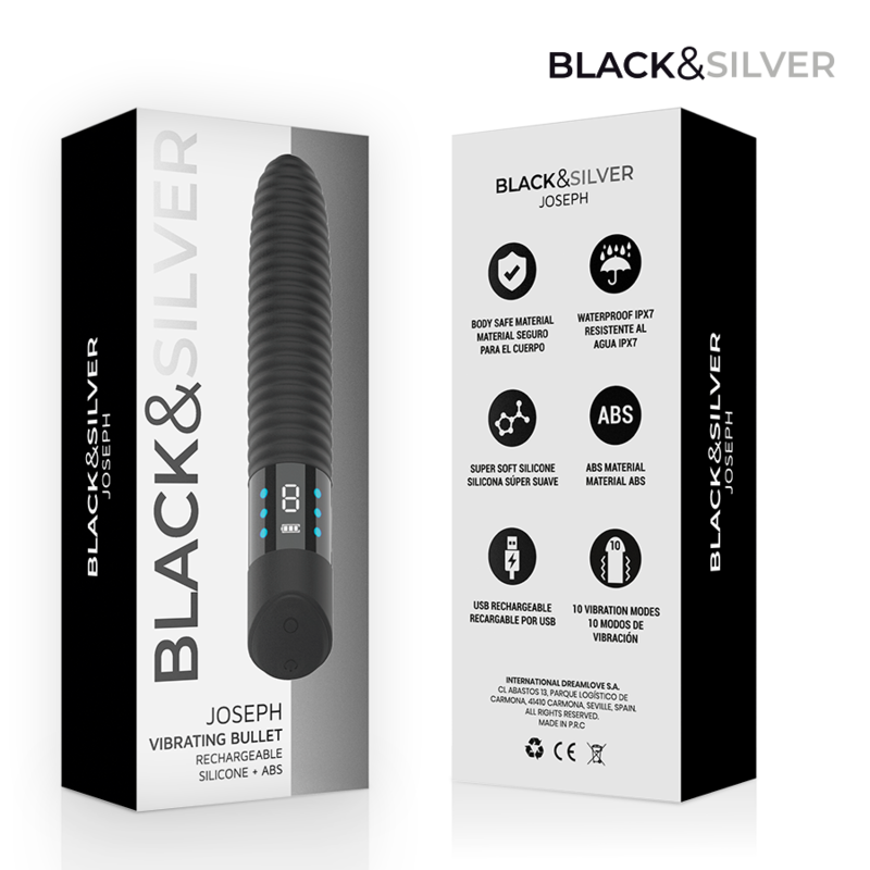 Vibromasseur Joseph USB Écran LED 24 cm Noir - Black & Silver