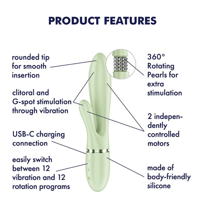Vibromasseur Rabbit Pearl Bunny 2 Perles Rotatives Vert - Satisfyer
