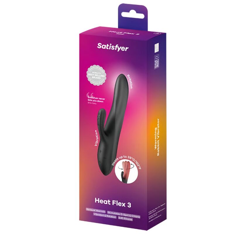 Vibromasseur Rabbit Chauffant Heat Flex 3 Noir - Satisfyer