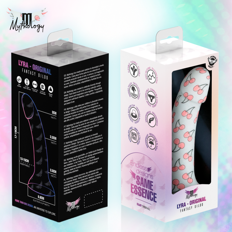 Gode Dildo Lyra 3 Silicone 17 cm Motif Cerises - Mythology