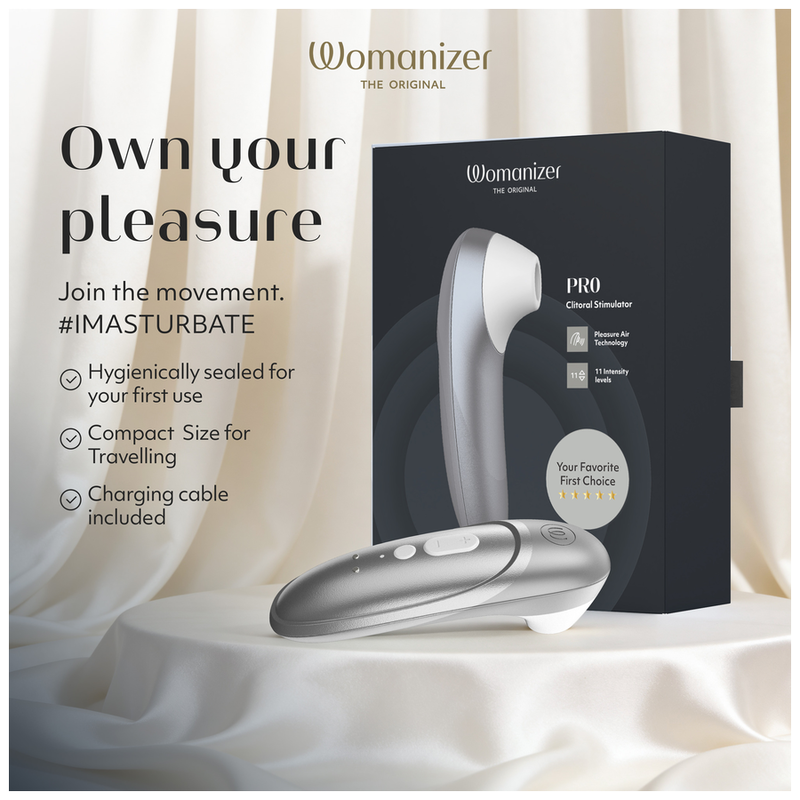 WOMANIZER - STIMULATEUR CLITORIAL PRO À SUCCION 11 NIVEAUX D'INTENSITÉ GRIS ARGENTÉ