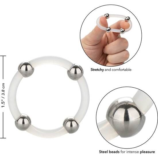 Anneau Pénien Silicone Perlé Acier Large - Calexotics