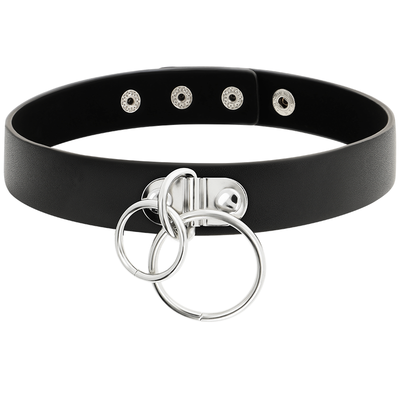 Collier BDSM Ras de Cou Double Anneau Noir - Coquette Chic