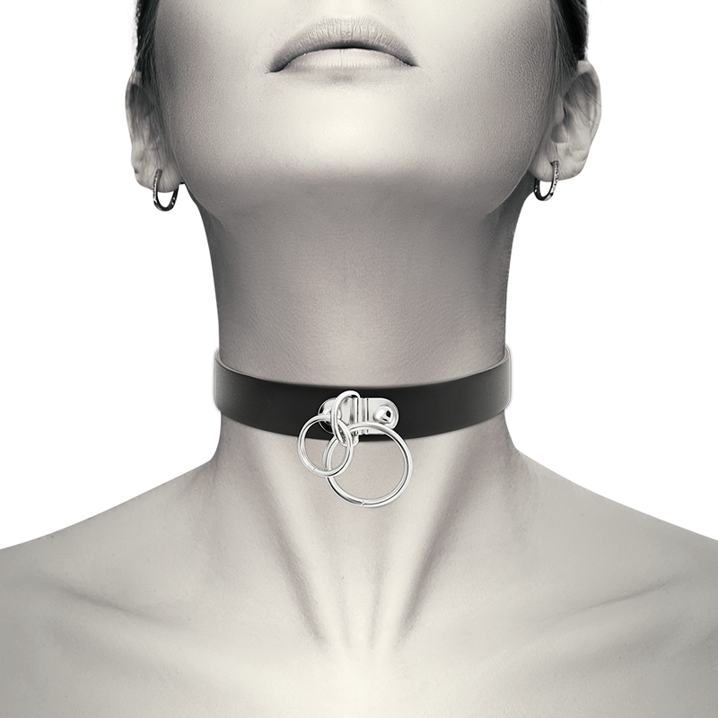 Collier BDSM Ras de Cou Double Anneau Noir - Coquette Chic