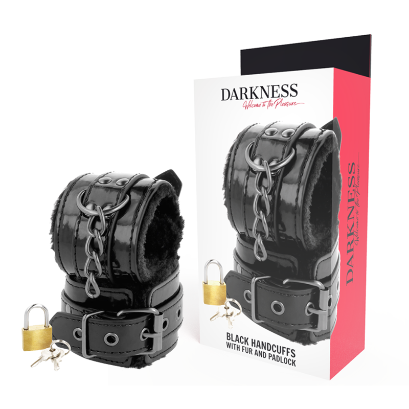 Darkness – Menottes Sexy en simili-cuir noir avec cadenas