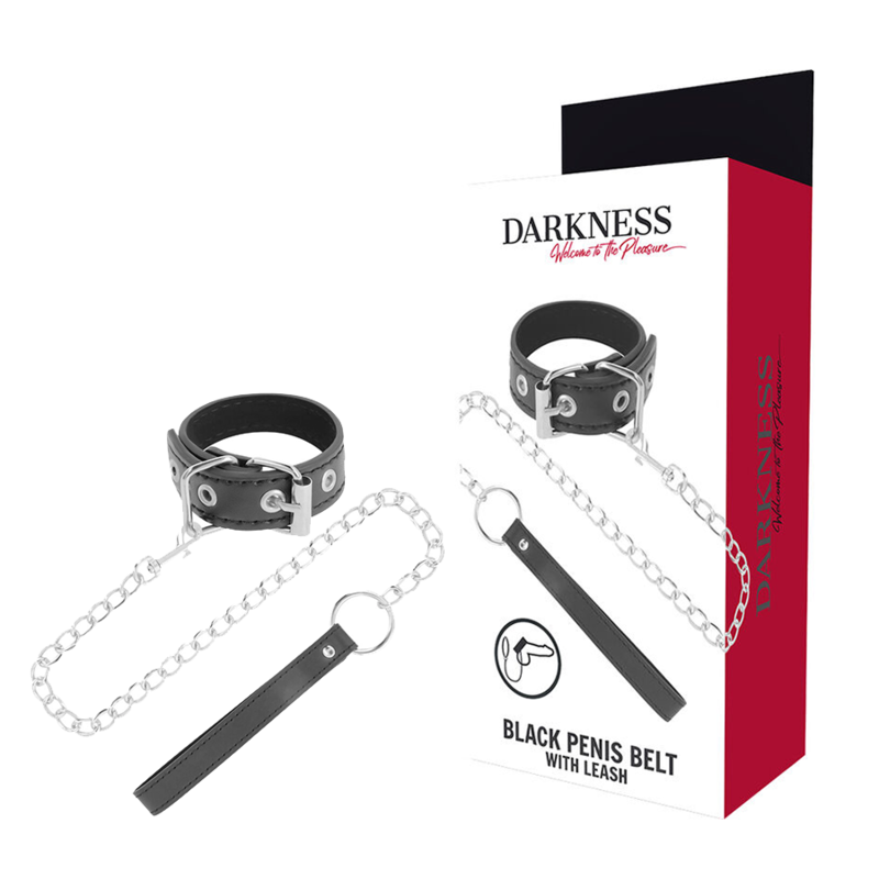 Anneau pénien avec laisse en cuir végétalien - Darkness - Darkness