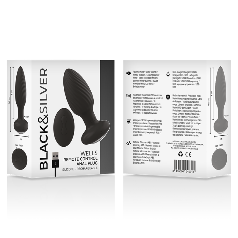 BLACK&SILVER - Plug Anal Vibrant en silicone avec télécommande - Noir