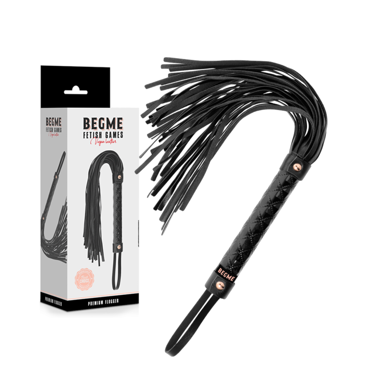 Begme - Martinet BDSM avec Poignée en Simili Cuir Noir