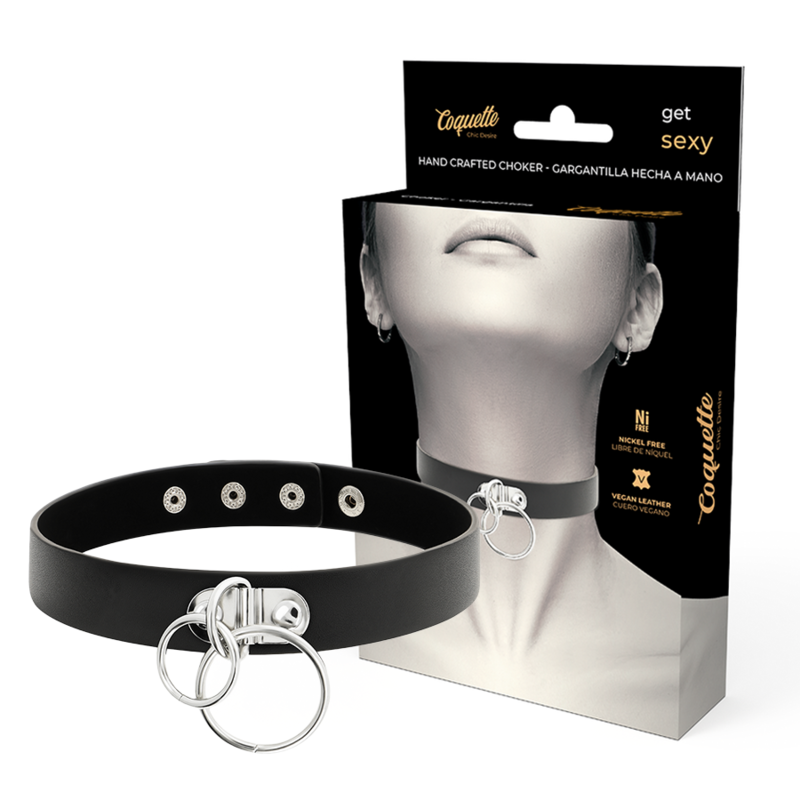 Collier BDSM Ras de Cou Double Anneau Noir - Coquette Chic