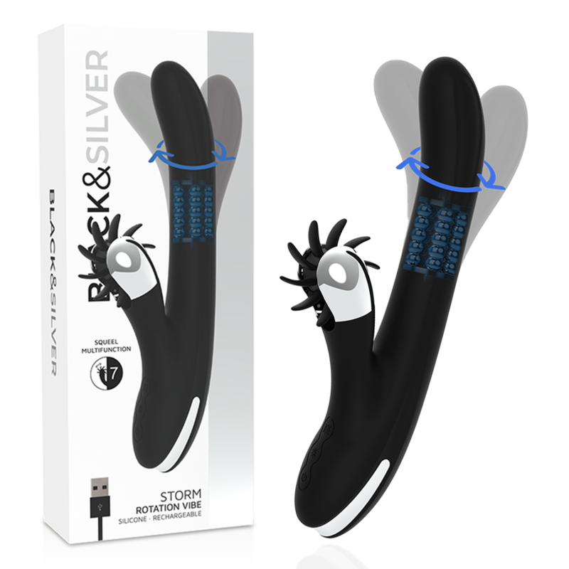 Vibromasseur Rabbit Storm Rotation Vibe - Black & Silver