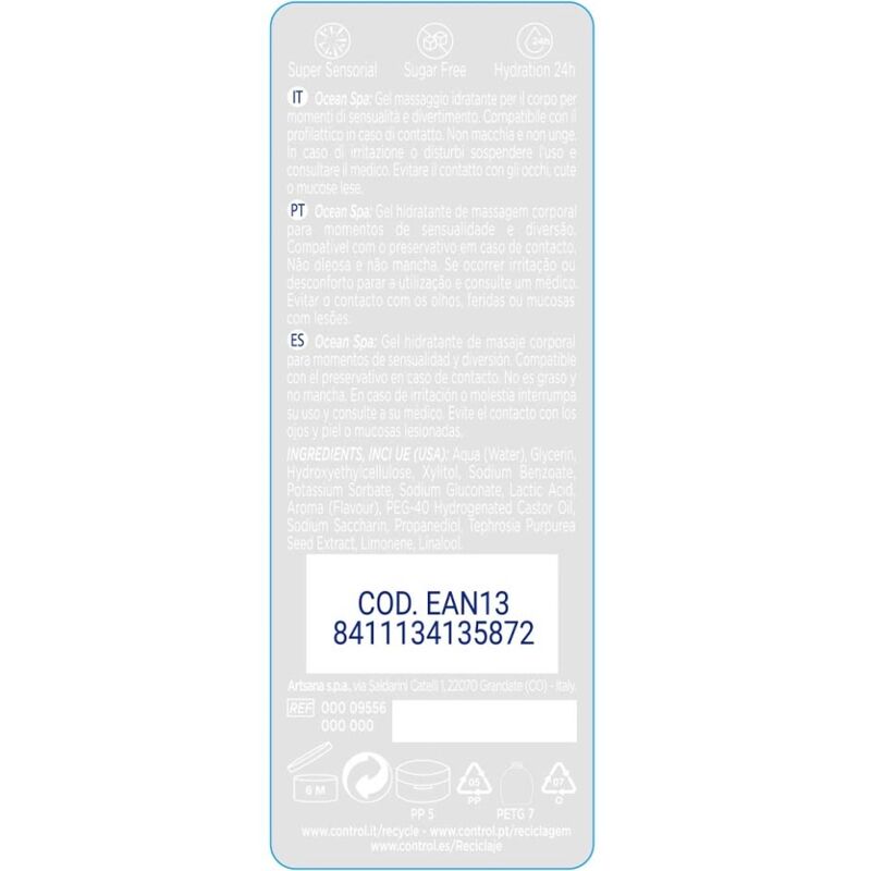 Gel de Massage Control 2 en 1 Mer Méditerranée 200ml - Control - CONTROL LUBES