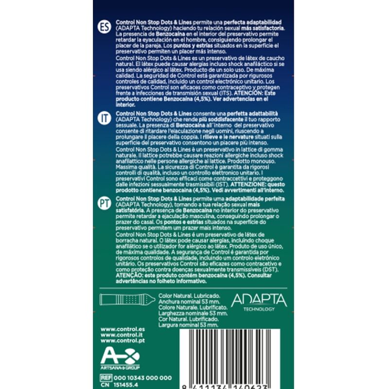 Préservatifs Control Nonstop Dots and Lines x12 - Control - CONTROL CONDOMS