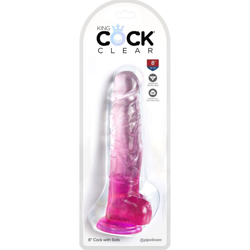 Gode Ventouse King Cock Clear Translucide Rose 16,5cm - Pipedream