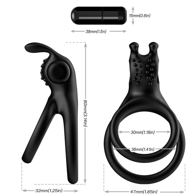 Anneau Pénien Vibrant Double Traveler Lapin Noir - Armony