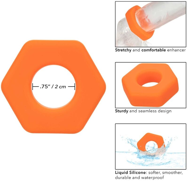 Anneau Pénien Alpha Liquid Silicone Prolong Sexagon Orange - CalExotics