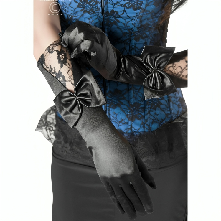 Chilirose - Gants Longs Satin Noir avec Dentelle CR 3252