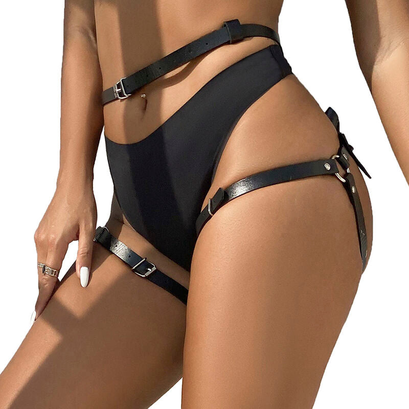 Harnais taille et jambes en cuir noir taille unique - Subblime - SUBBLIME FETISH