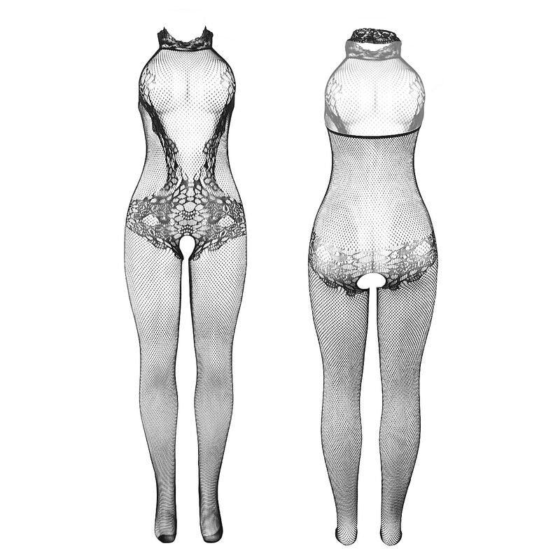 Bodystocking Résille Dentelle Col Montant Noir - Subblime - SUBBLIME BODYSTOCKINGS