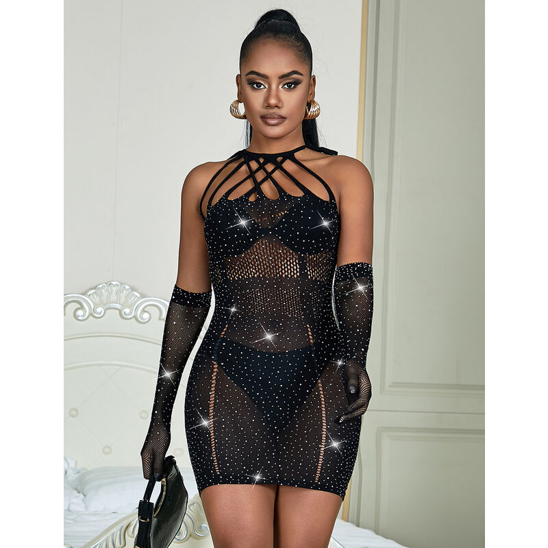 Robe réseille avec strass noir taille unique - Subblime - SUBBLIME DRESSES