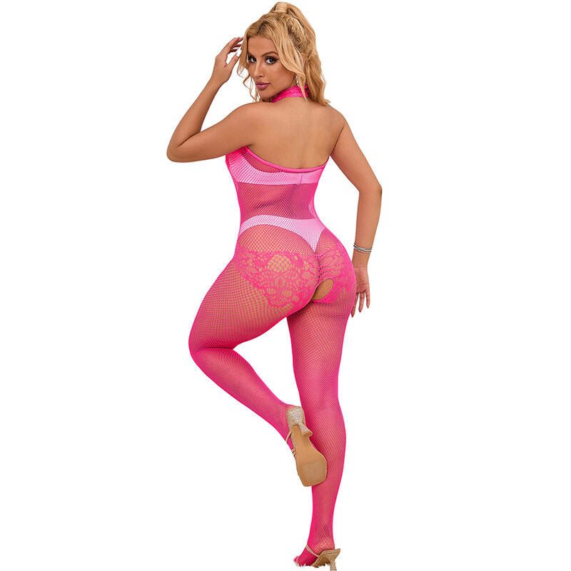 Bodystocking Dentelle Col Montant Rose Taille Unique - Subblime - SUBBLIME BODYSTOCKINGS