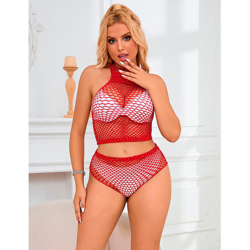 Ensemble Lingerie Résille Strass Rouge Taille Unique - Subblime - SUBBLIME SETS