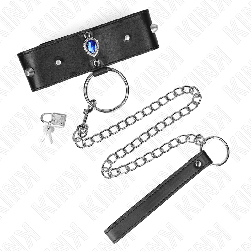 Collier BDSM avec Bracelet 65cm Diamants Bleus - Kink - KINK COLLAR & GAG