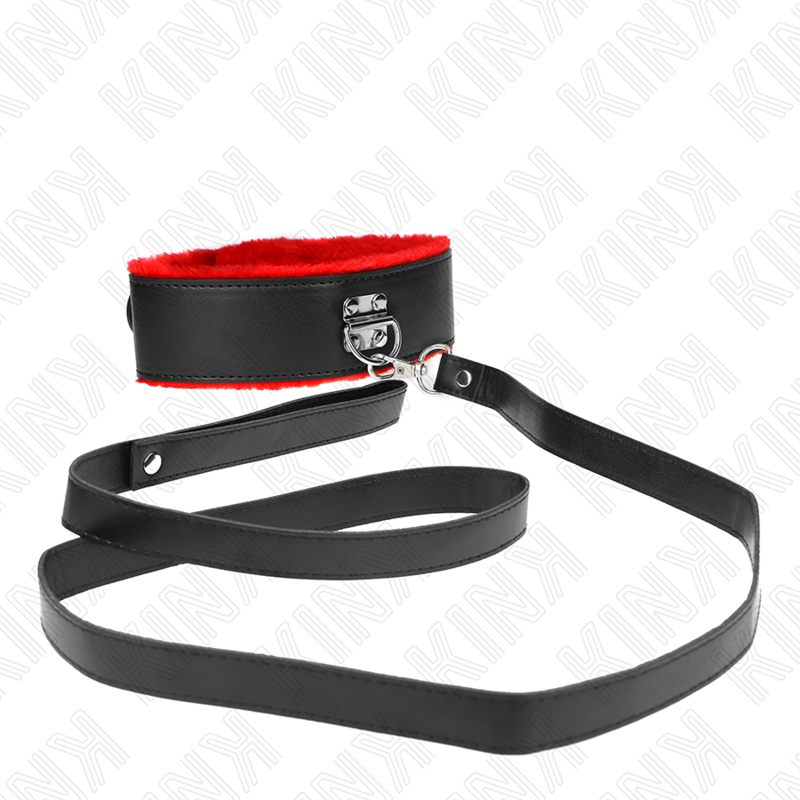 Collier BDSM avec Laisse 116cm Cuir Rouge Ajustable - KINK - KINK COLLAR & GAG