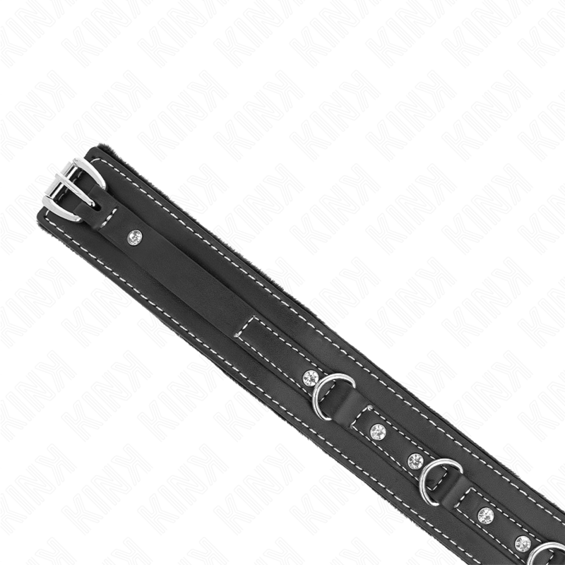 Collier BDSM Cuir PVC avec Laisse 105cm Rivets Strass - KINK - KINK COLLAR & GAG