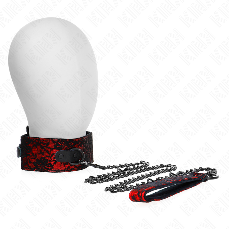 Collier BDSM Dentelle avec Laisse en Cuir Véritable - KINK - KINK COLLAR & GAG