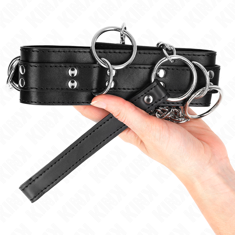 Collier BDSM Esclavage 3 Anneaux avec Sangle 80cm - KINK - KINK COLLAR & GAG