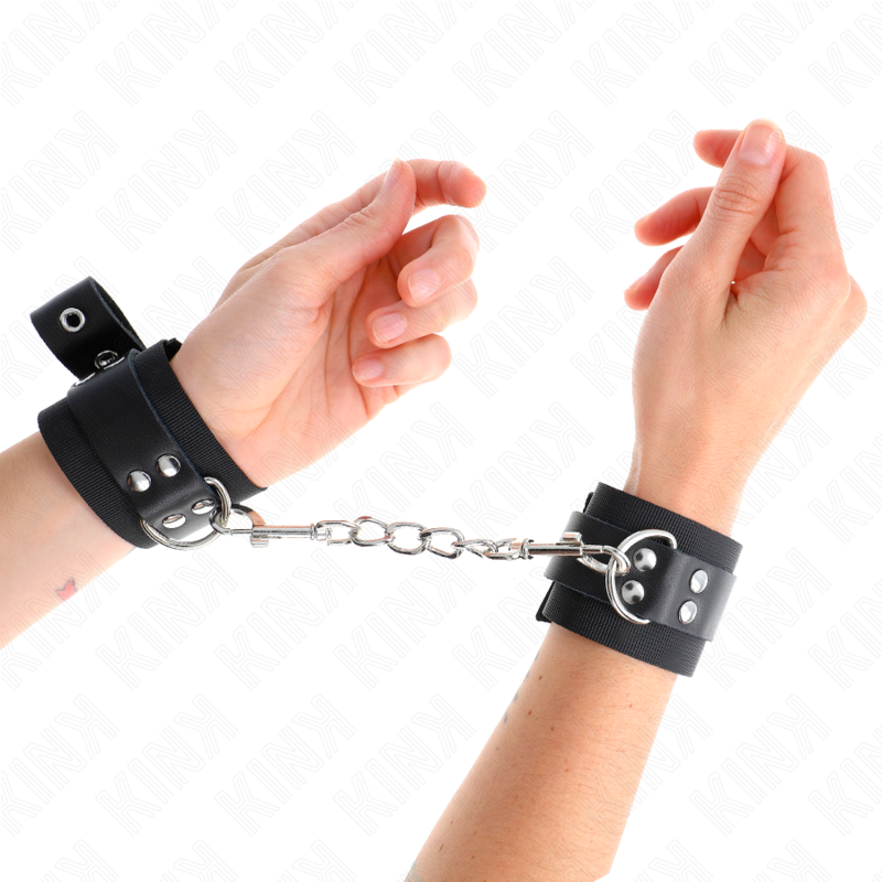 Bracelets BDSM Nylon Cuir Noir Ajustables 19-29cm - Kink - KINK WRIST RESTRAINT