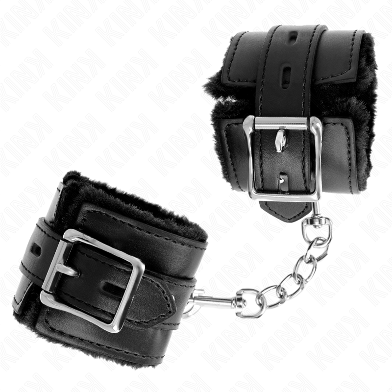 Bracelets BDSM Doublés Fourrure Noirs Réglables - KINK - KINK WRIST RESTRAINT