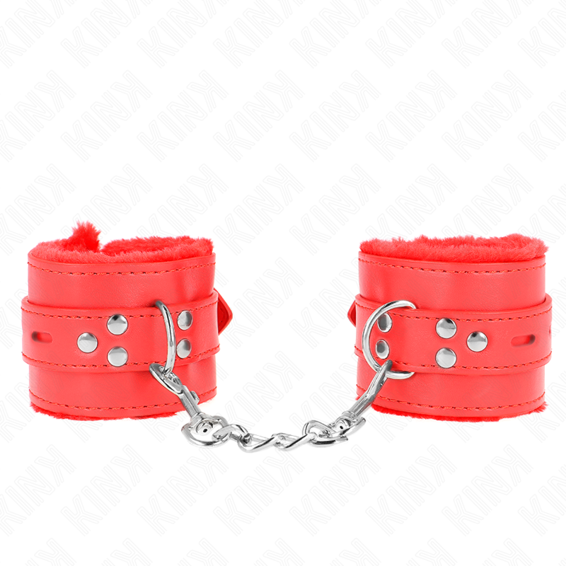Manchettes BDSM Fourrure Rouge Réglables 17-29cm - KINK - KINK WRIST RESTRAINT