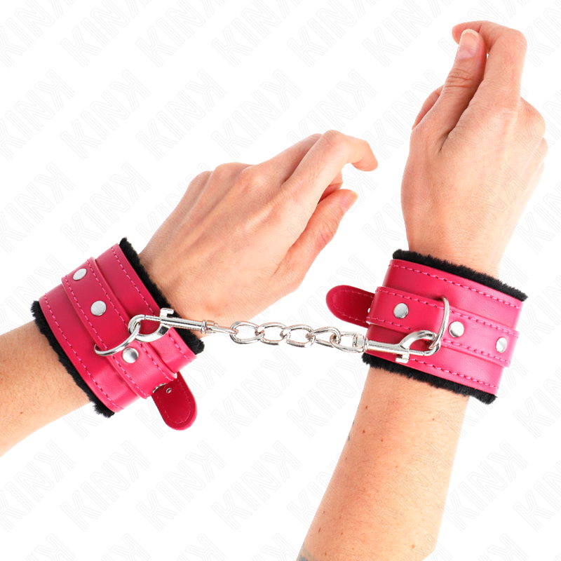 Menottes Poignets Fourrure Premium Noir Rose - KINK - KINK WRIST RESTRAINT