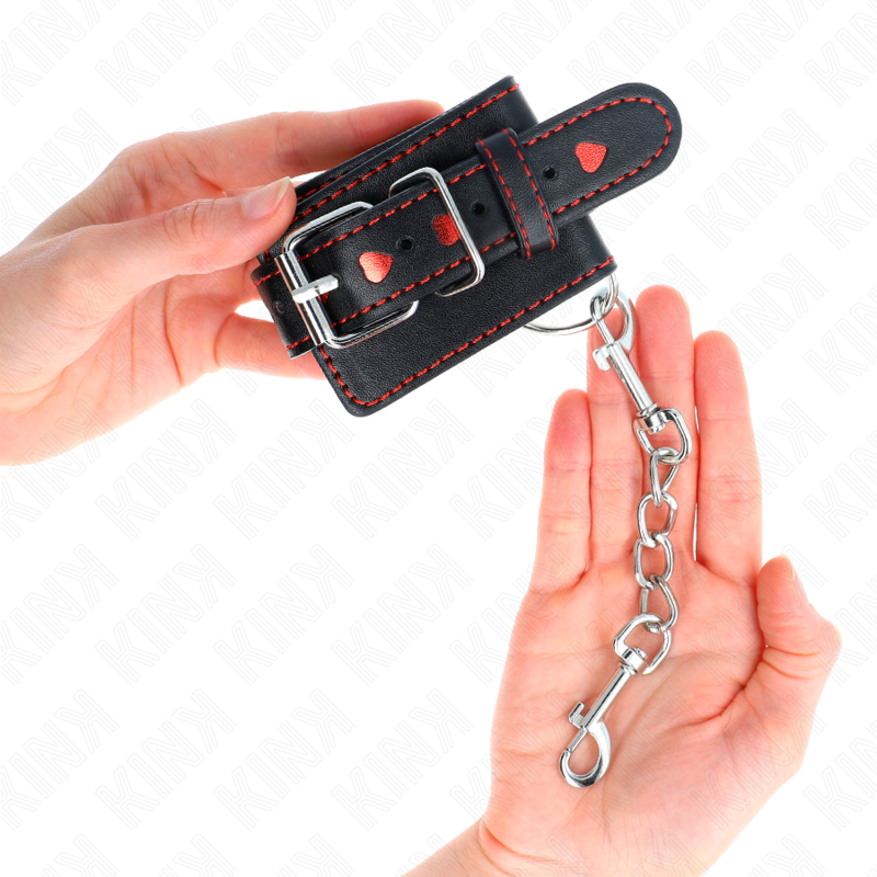 Bracelets BDSM Cuir Noir Cœur Rouge Réglables - KINK - KINK WRIST RESTRAINT