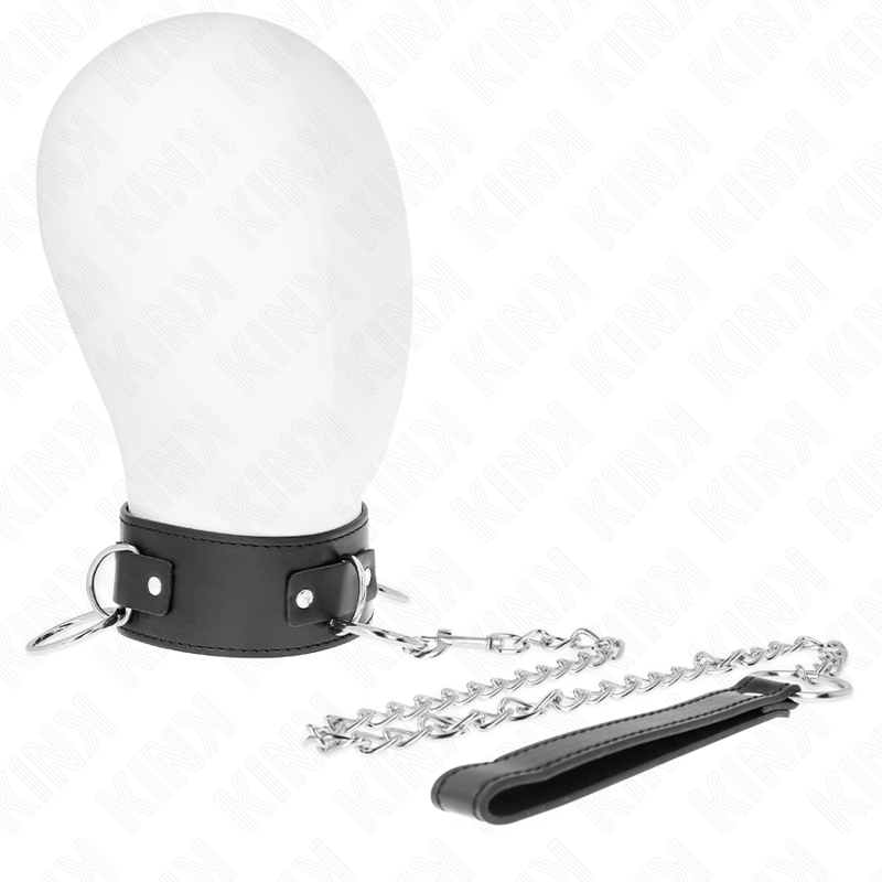 Collier Cuir avec Laisse 65cm 3 Anneaux Réglable - KINK - KINK COLLAR & GAG
