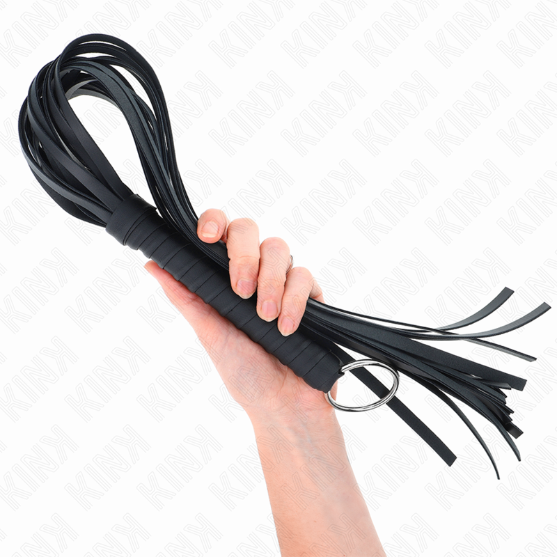 KINK - Fouet BDSM Noir avec Poignée Anneau - 65 cm