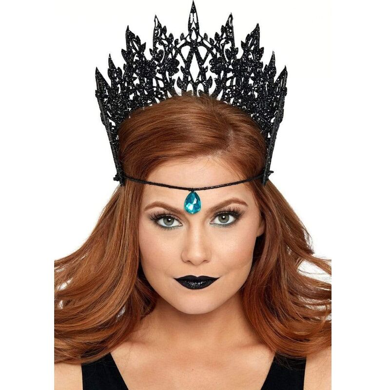 Couronne Paillettes Noires avec Bijou Bleu - Leg Avenue