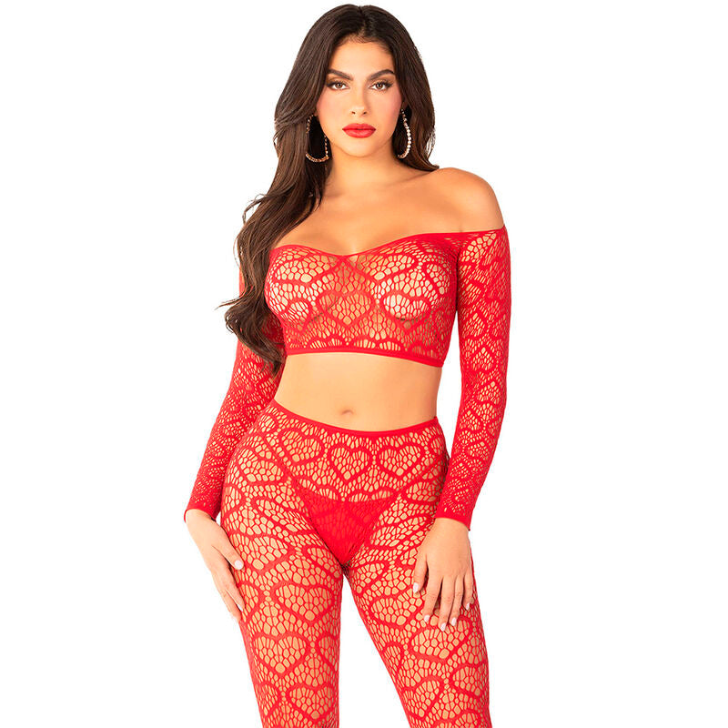 Ensemble Lingerie Crop Top + Collants Rouge - Leg Avenue